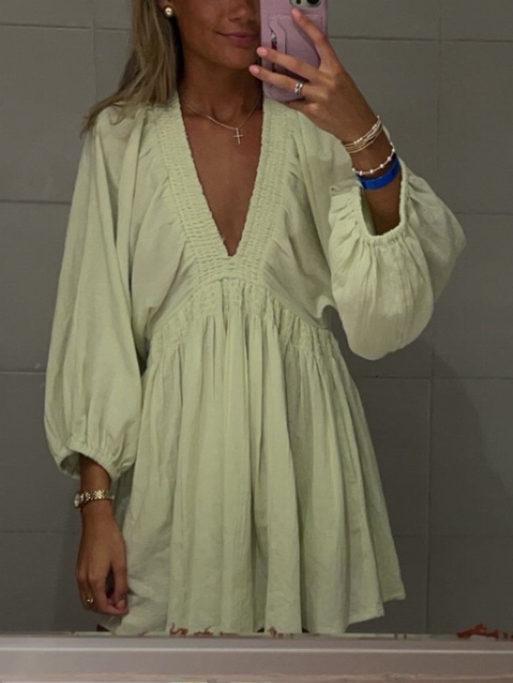 Free People Pale Green Mini Dress